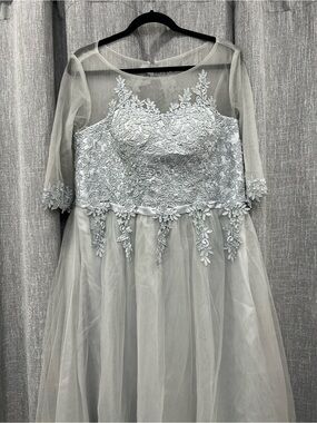 Embellished Light Gray Illusion Neckline Wedding Dress